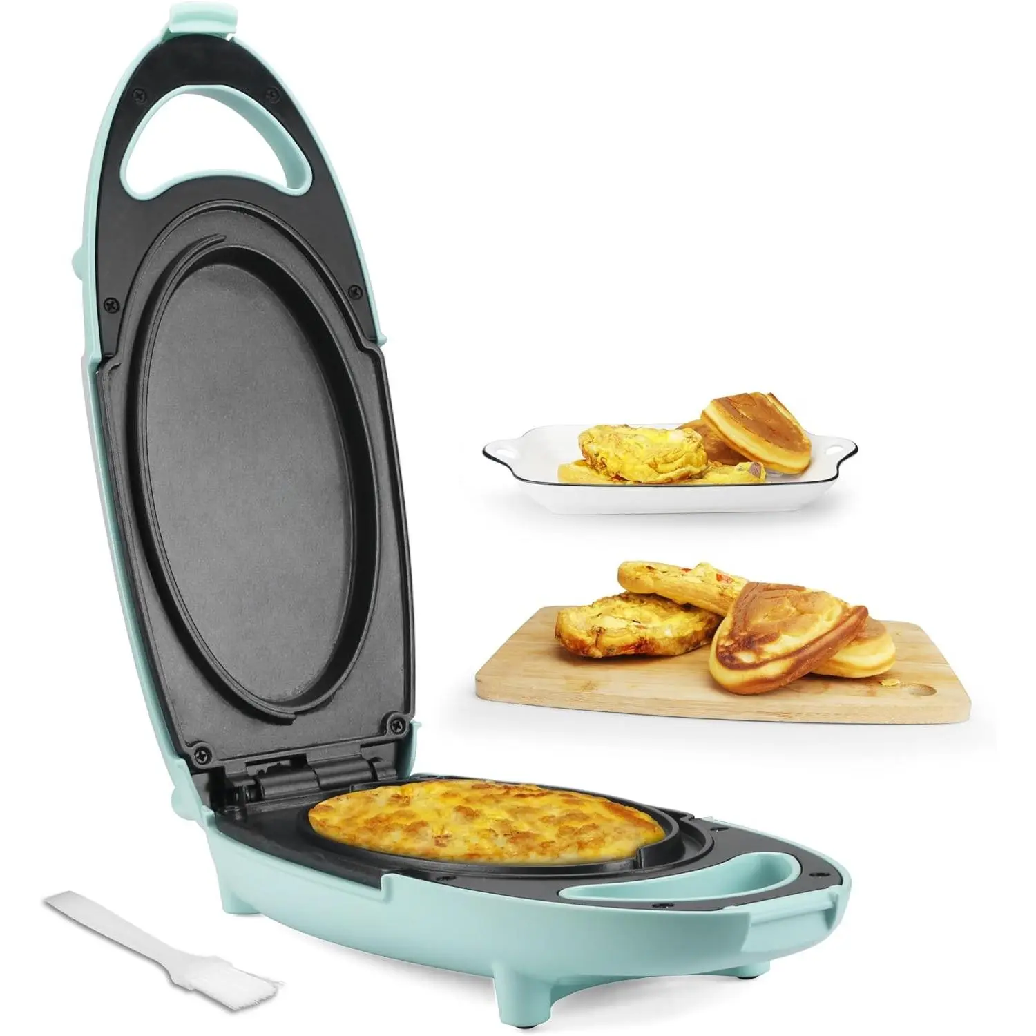 Electric Nonstick Double-Sided Flip Omelette Maker Pan for Breakfast, Frittata Egg Cooker, Aqua