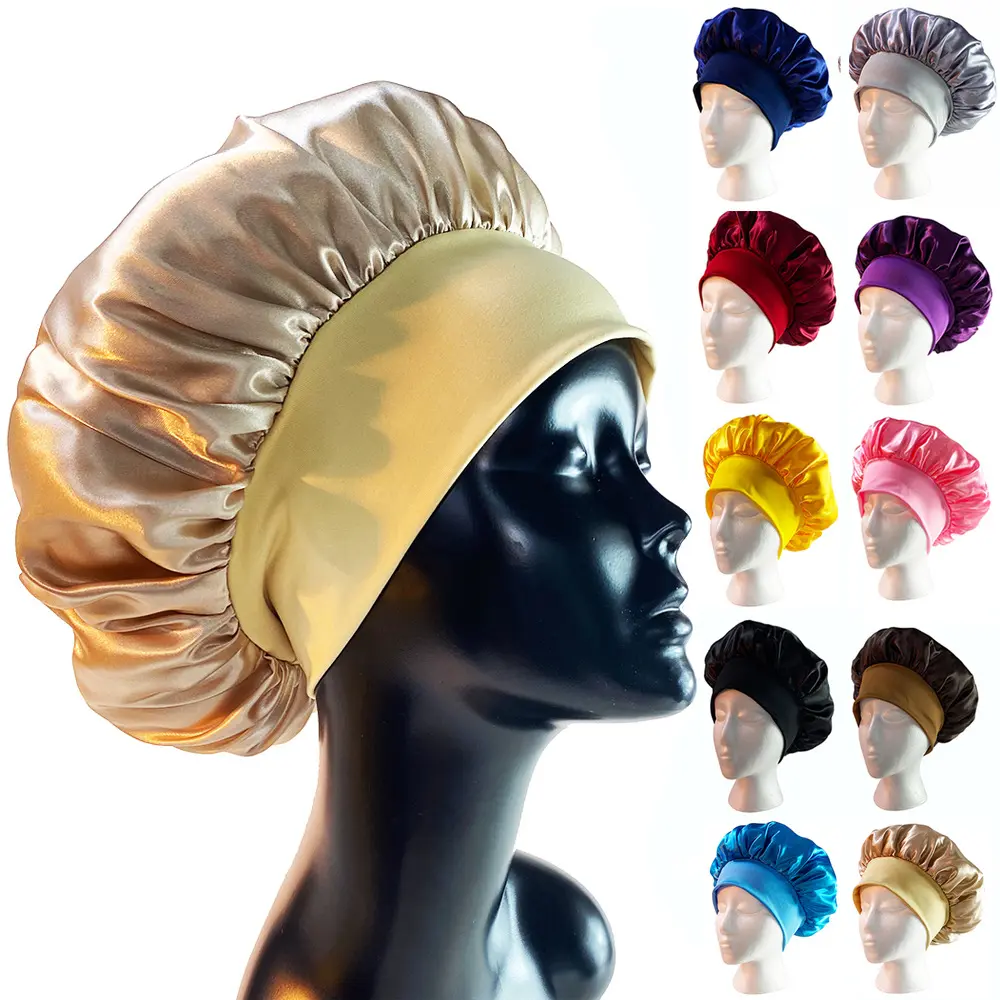 Oversized Satin Sleep Bonnet for Adults, Plain Extra Large Dome with Wide Elastic Band for Curly Hair, Long Braids & Night Haircare, Lightweight, Smooth, Silky, Frizz-Free, Glossy Fabric