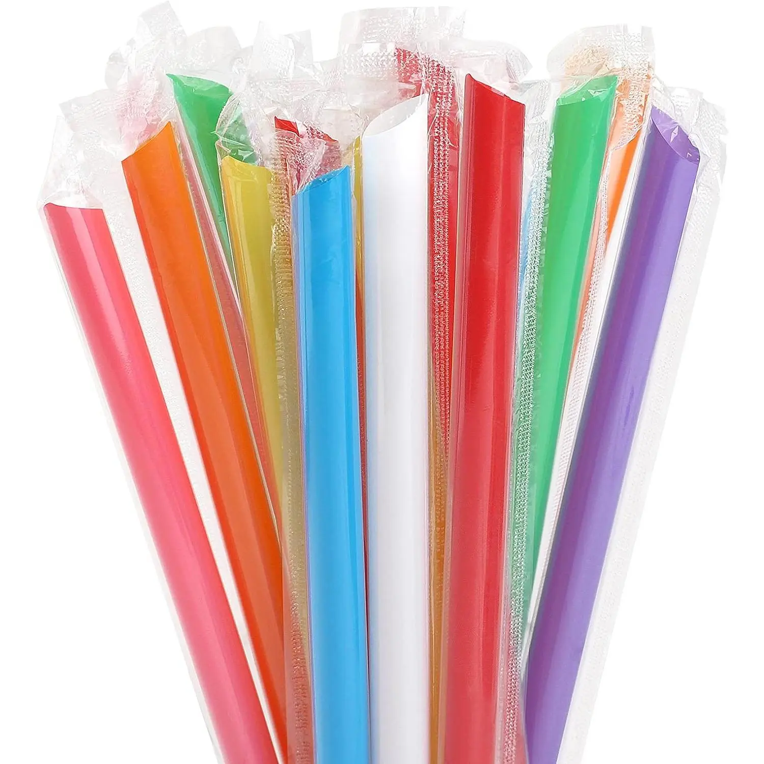 100 count  Smoothie Straws Boba Straws,Individually Wrapped Multi Colors Disposable Plastic Large Wide-mouthed Milkshake Bubble  Drinking Straw(0.43" Diameter and 9.45" long)