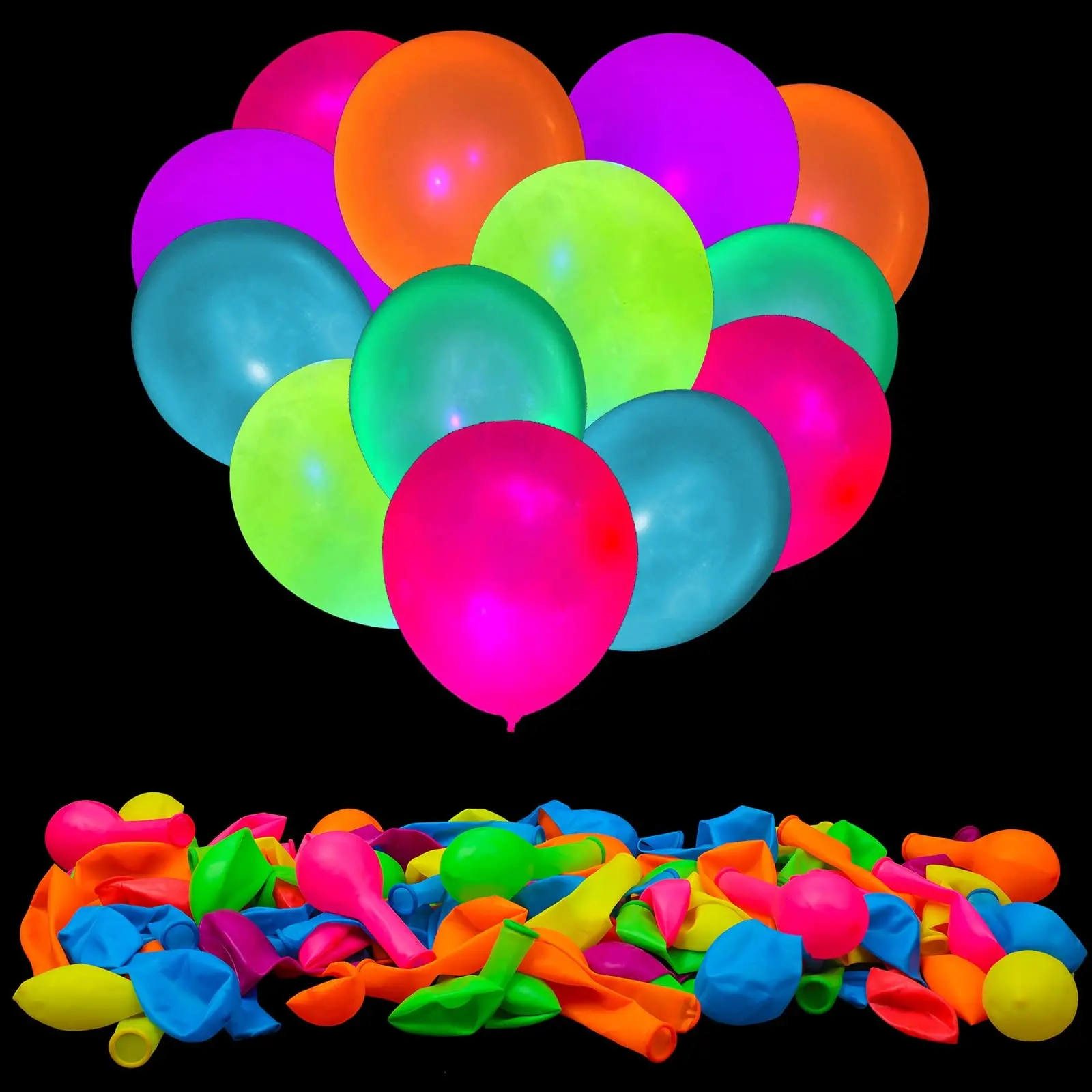 50pcs Neon Glow UV Glow in The Dark Balloon, 12Inch Fluorescent Party Decorations Balloon, Quick Inflate, Random Color, for Glow Party Supplies, Halloween, Birthday, Wedding, Graduations, Photo Studio Photo Background Decoration Props