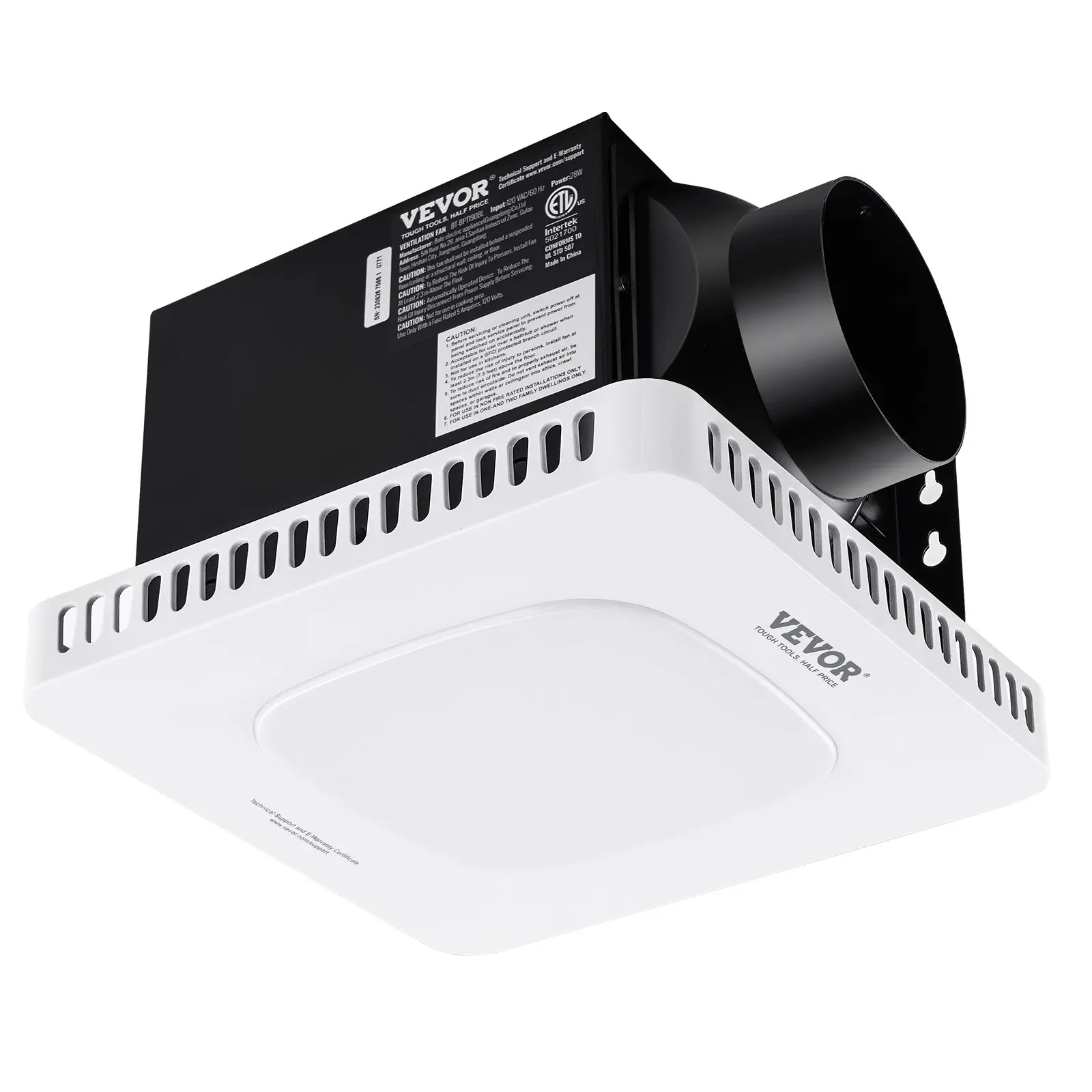VEVOR Bathroom Ceiling Mount Ventilation Fan, 110 CFM High-Efficiency, 1.5 Sones Low-Noise All-Copper Motor, Energy-Saving, Corrosion-Resistant Galvanized Steel, No Attic Access Needed