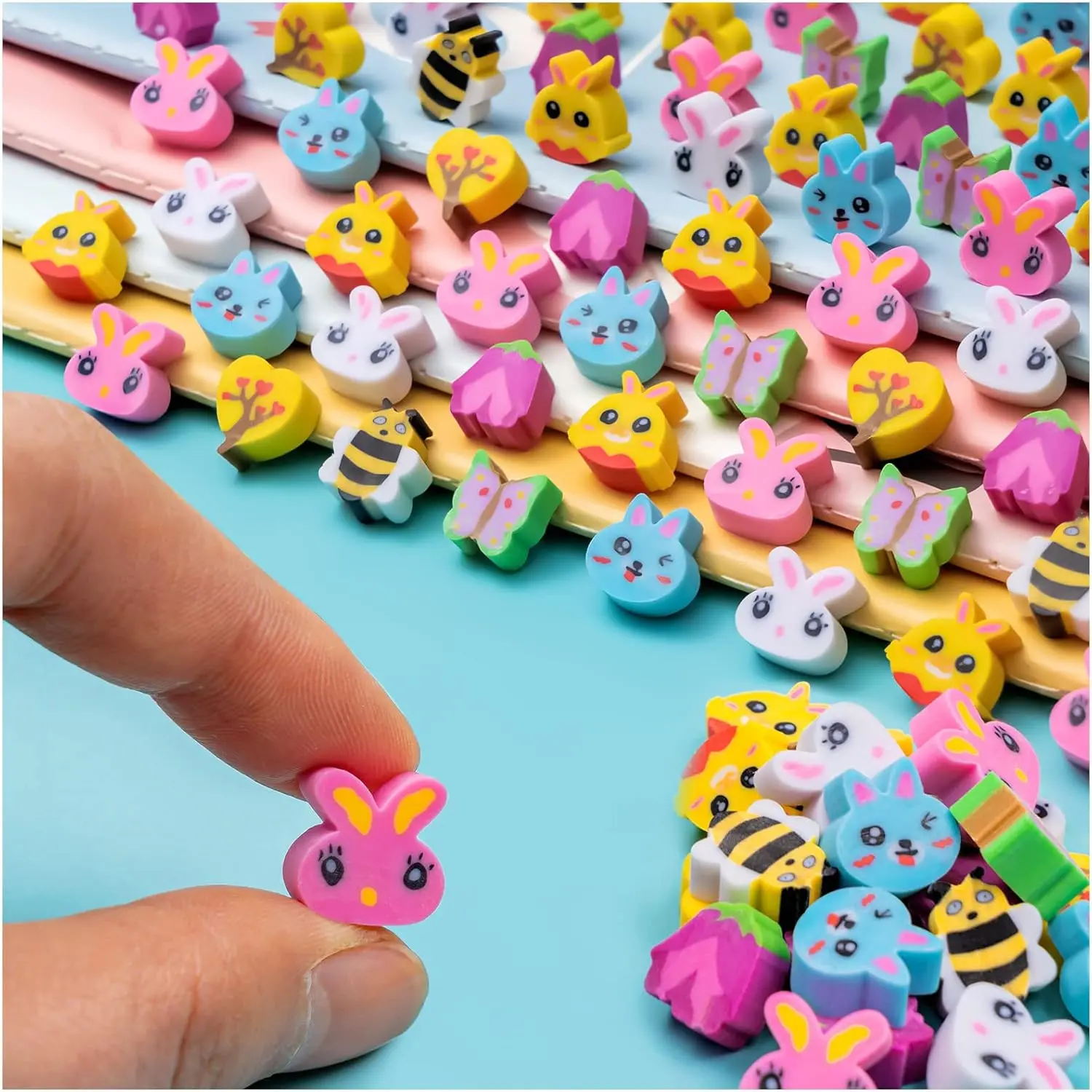 200 PCS Cute Mini Easter Erasers, Colorful Rabbit, Bees, Butterfly, Easter Egg Fillers, Novelty Pencil Erasers for Easter Party Favor and Art Supplies