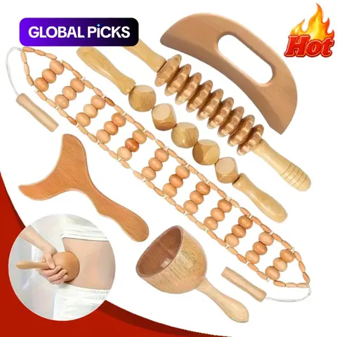 【Black Friday】6-Piece Wooden Massage Set, Maderoterapia Corporal Kit, Body Wood Therapy Kit with Manual Massager, Home & Sports Relaxation Tool #GLOBAL PICKS