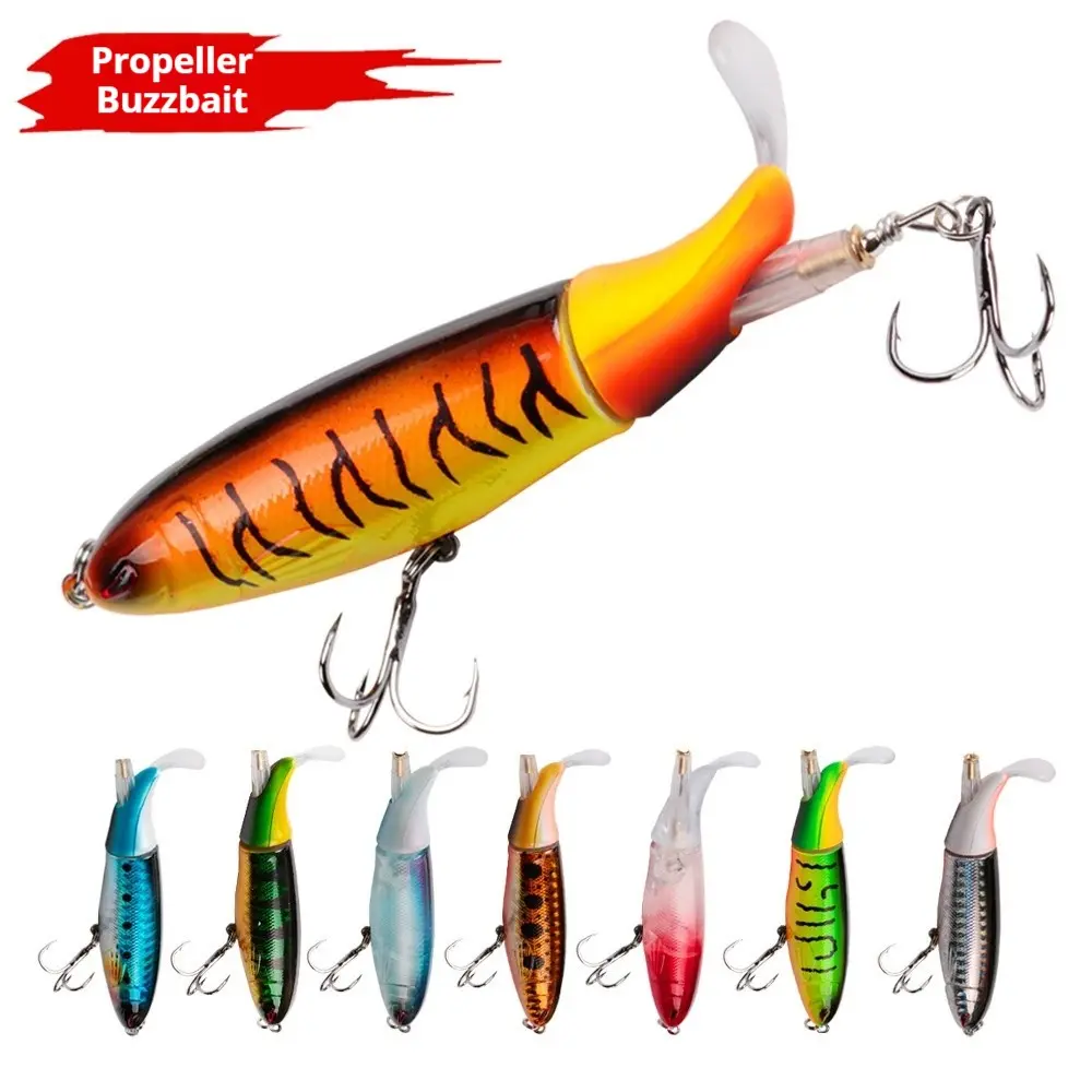 13G 10cm Propeller Tractor Lure, Floating Pencil Hard Bait, Topwater Popper with Blood Groove Hooks for Bass, Pike, Perch