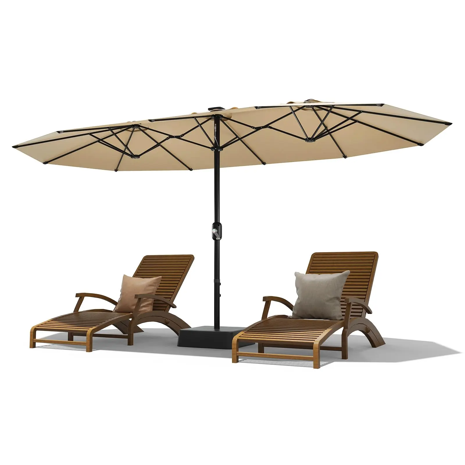 Garvee 15FT Oversized Double-Sided Rectangular Shade Umbrella, Heavy Duty Base & UV Protection Fabric, All Weather Outdoor Patio Canopy for Pool, Lawn, Garden, Deck & Backyard-Beige