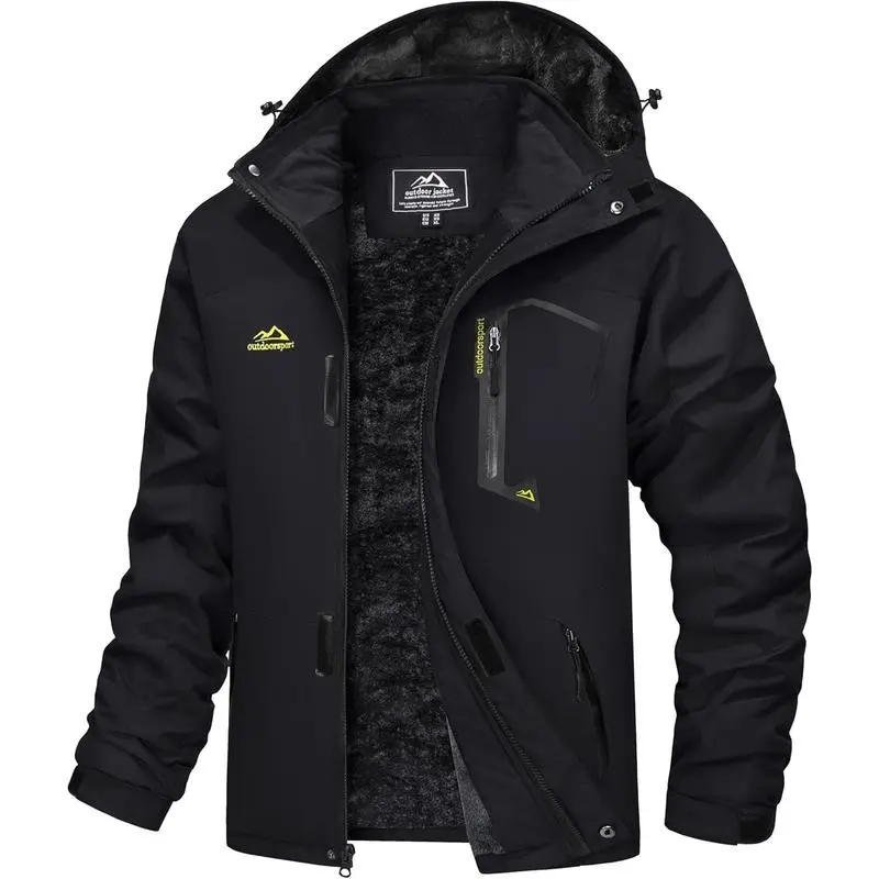 Men's Winter Ski Snow Jacket, Water-Resistant Warm Fleece-Lined Parka Raincoat with Hood & Multi-Pockets, All-Season Outdoor Functional Men's Outerwear