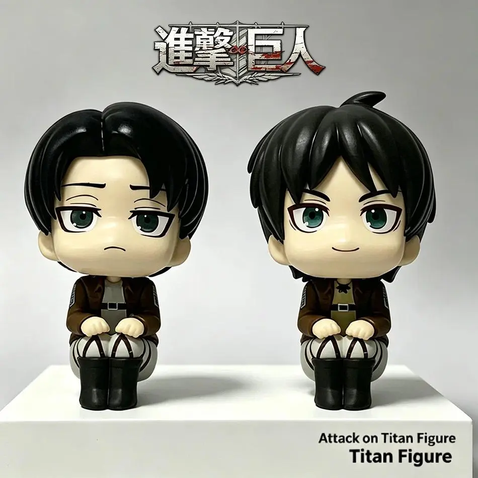 10cm Anime Attack on Titan Figure Look Up Levi Ackerman / Eren Jaeger / Mikasa Cute Q Version PVC Figurine Collectible Toy Model