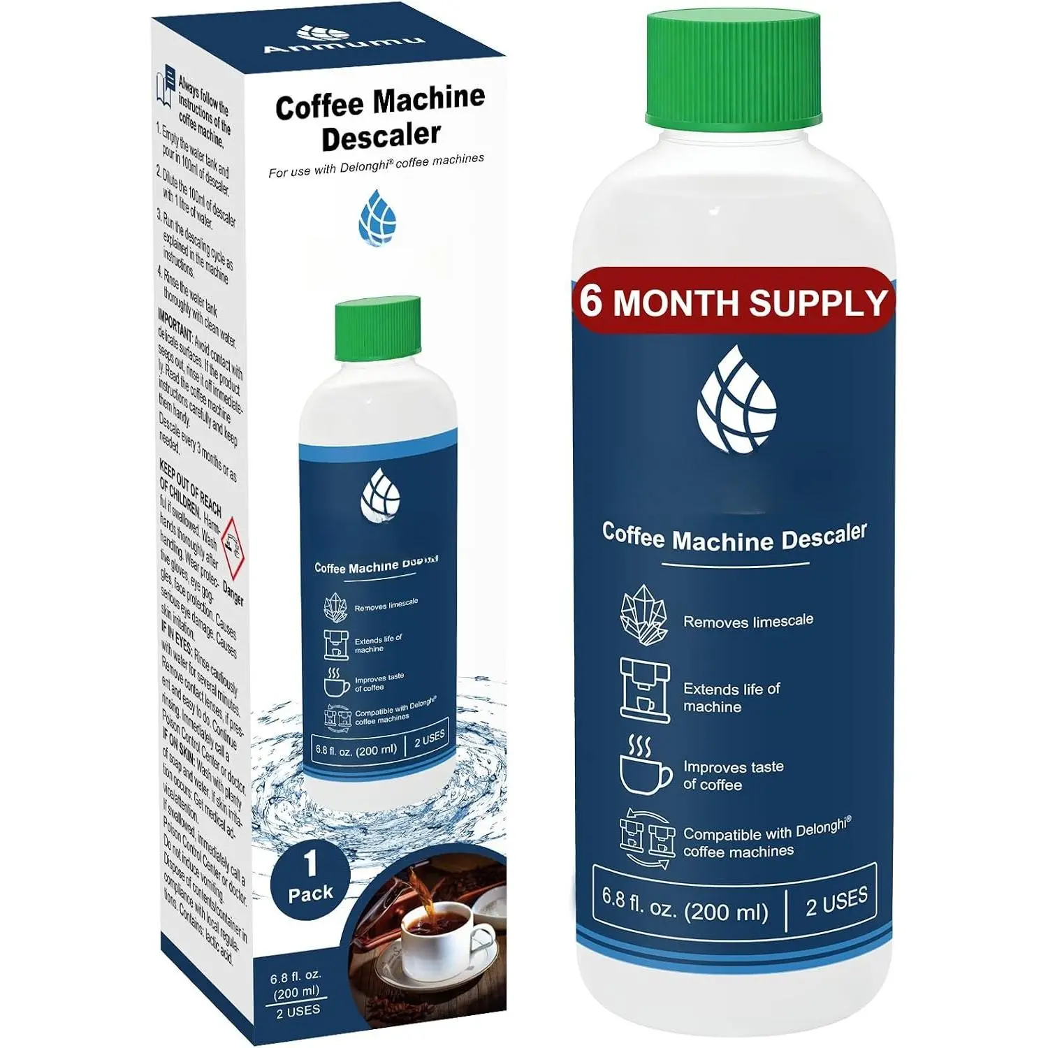 Delonghi* Descaler EcoDecalk Cleaner for  Delonghi* Machines|delonghi* Descaling Solution 2 Uses(200 ML Pack)