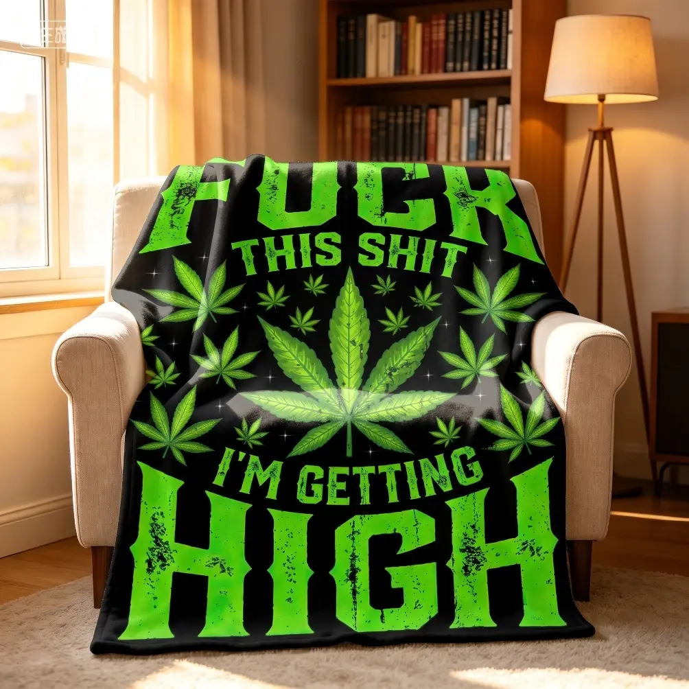 Funny 420 Inspired Graphic Flannel Blanket, Soft Cozy Lightweight Throw for Adult Blanket Kids Blanket, Cannabis Culture Style Design Home Decor Blanket for Sofa Bed Bedroom Travel Camping Gift