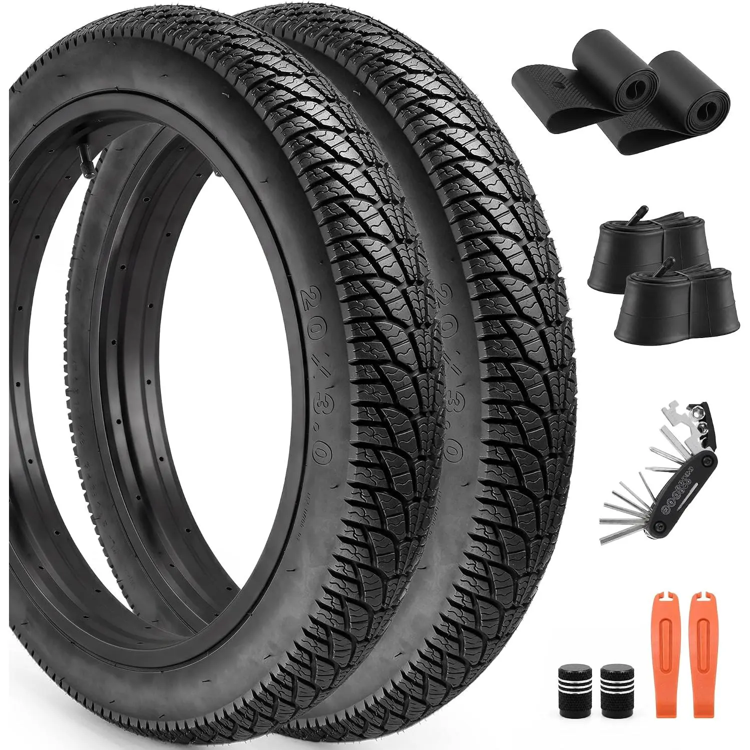 20x3.0 Fat Bike Tire, 20 Inch Fat Tire Tube and Bicycle Repair Tool Kit| High-Performance Foldable Fat Tyre for Ebikes, Directional Tread Tires for Street & Trail