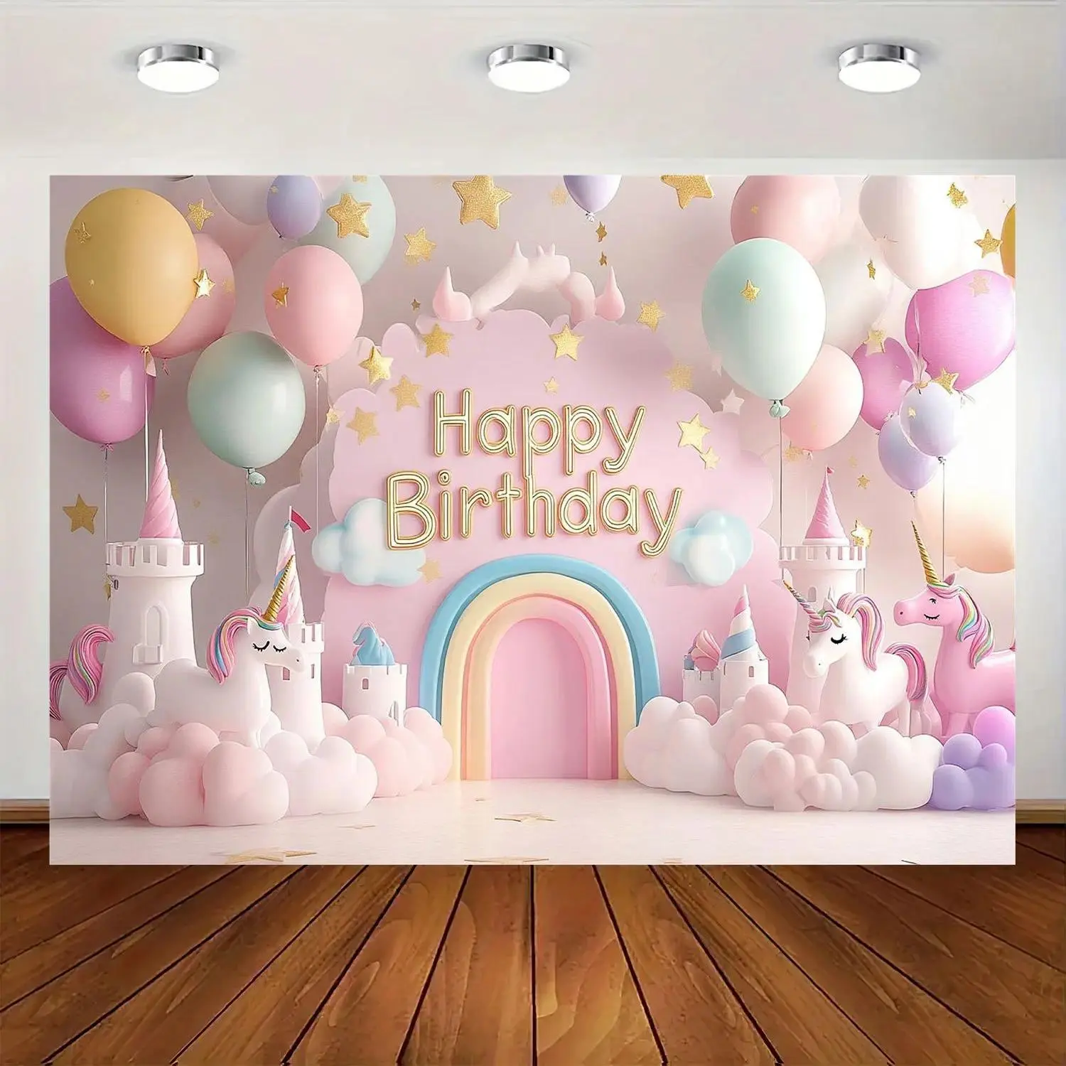 Fantasy Unicorn Polyester Tapestry - Magical Rainbow Balloon Wall Hanging, Kids Party Decor Prop Banner, Gift for Baby Shower, Formal Events, Father's Day, Independence Day Home Supplies
