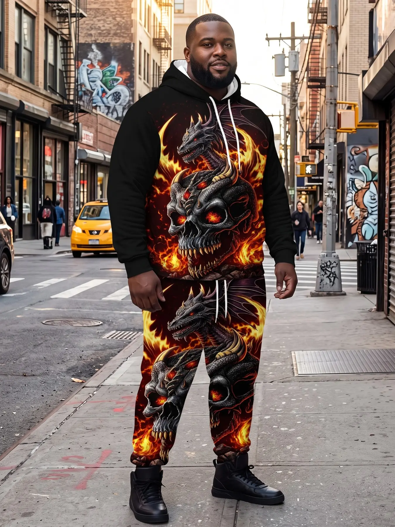 Men's Casual Hooded Sweatshirt Set, 2-Piece with Matching Long Pants, Loose-Fit Long Sleeve, All Seasons Fashion