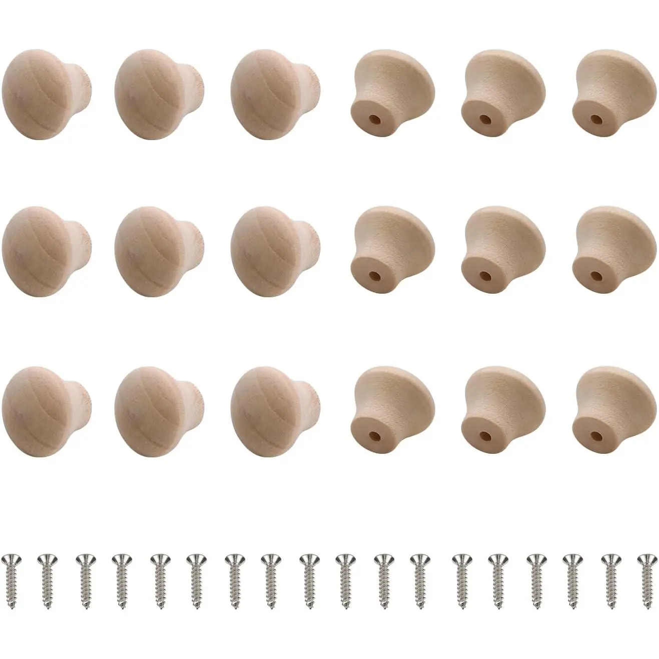 20 count Mini  Unfinished Cabinet Knobs 0.69x0.55in Drawer Pulls | Wooden Furniture Door Handle Knob, Drawer Dresser Handle Pulls with Screws, for Bookcase Wardrobe