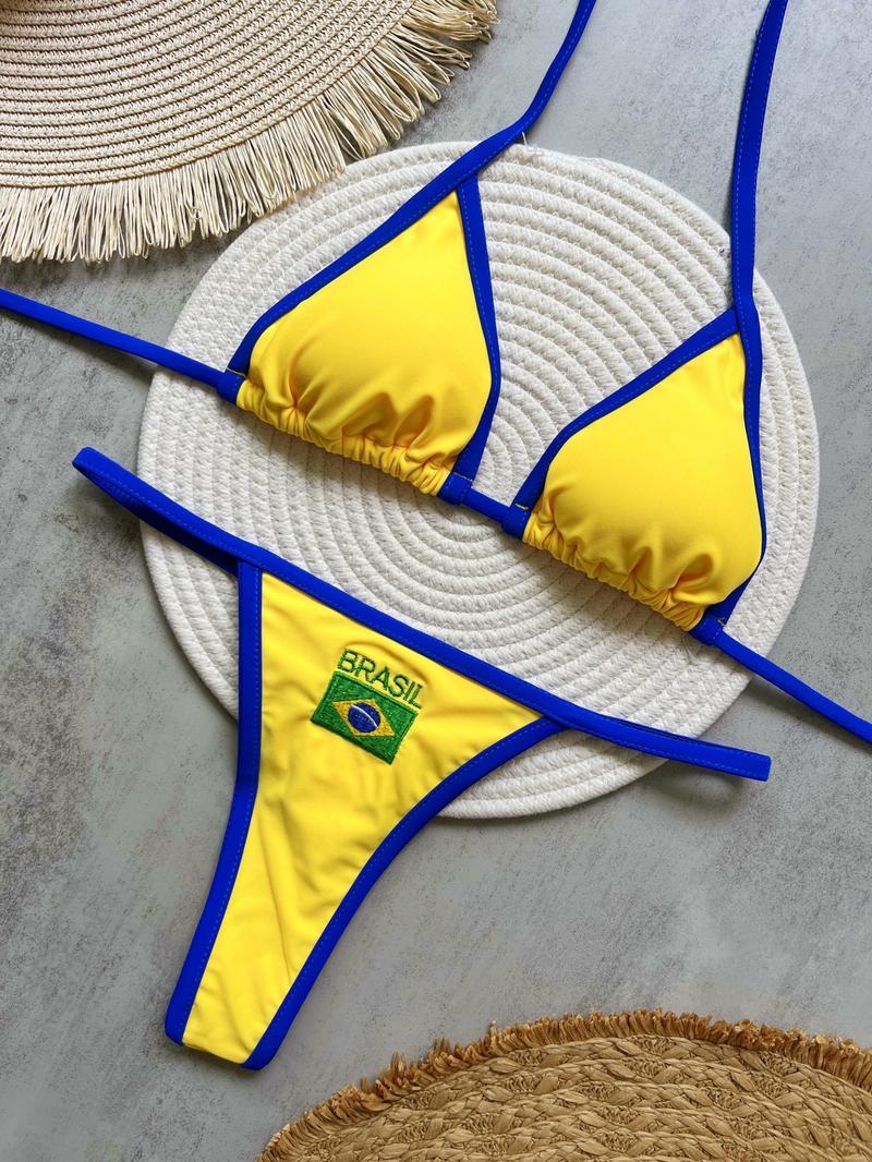 Brazil Flag Embroidery Bikini – New Letter Embroidered Swimsuit, Sexy Women’s Beach Swimwear