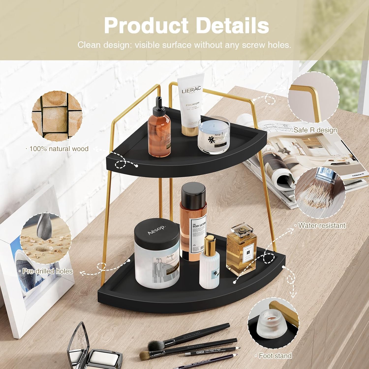 Black and Corner Bathroom Counter Organizer, Modern Kitchen Countertop ...