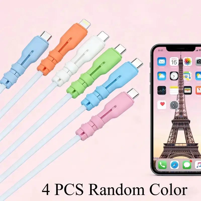 4-Pack USB-C Data Cable Protectors, Anti-Breakage Sleeves for Smartphones, Tablets, Laptops, Compatible with USB-C Charging Cables