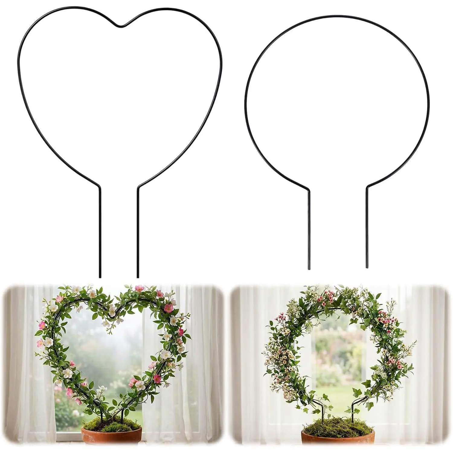 2 Pack Heart Trellis for Indoor  Round  Trellis for Climbing  Indoor Small Hoya Trellis  Support for Hoya Pothos Vine Ivy Monstera Flower Philodendrons Dischidia