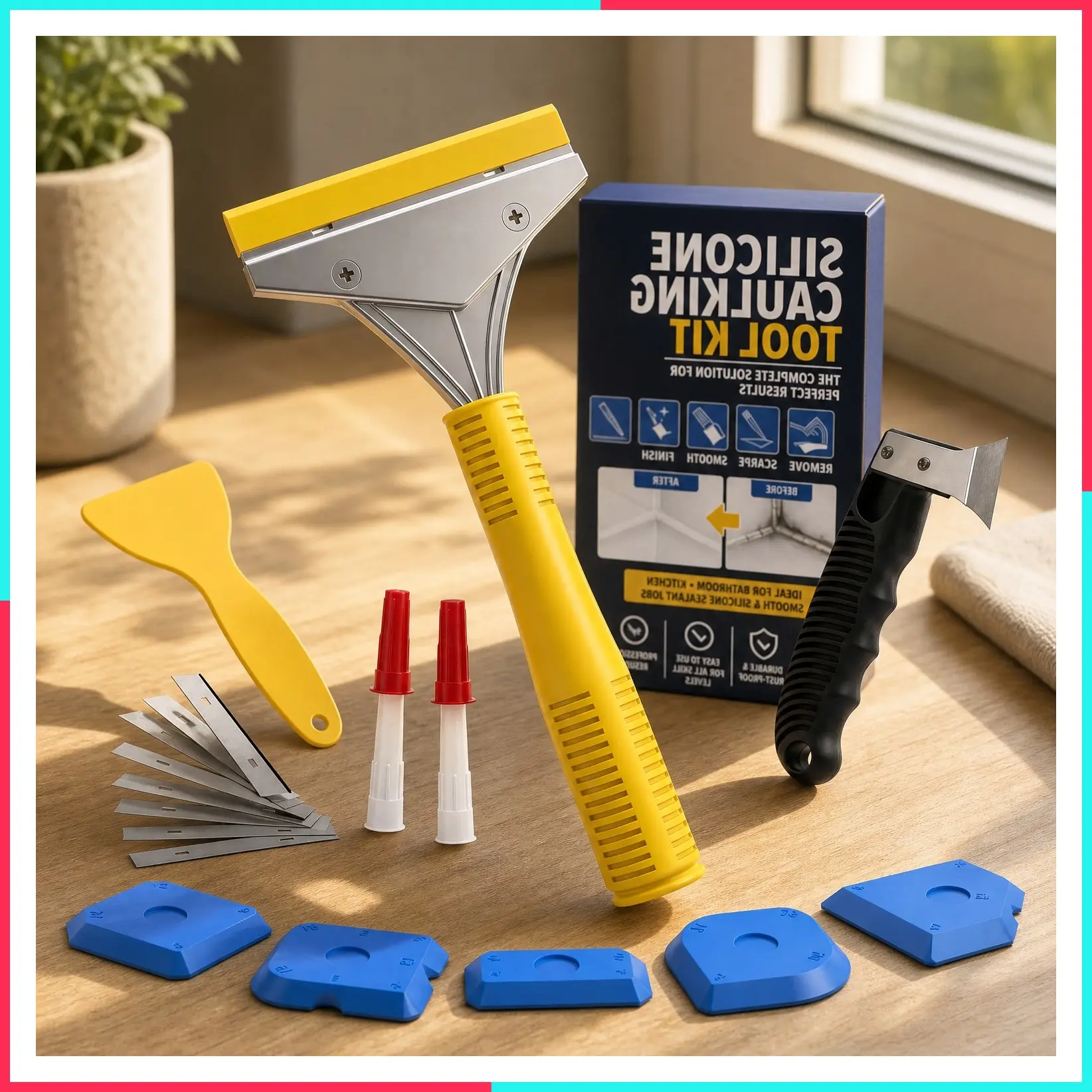 23-Piece Caulking Tool Kit, Professional Stainless Steel Scraper, Silicone Remover & Finisher Tools with 10 Blades + 5 Finishers, Heavy Duty Set for Bathroom & Kitchen