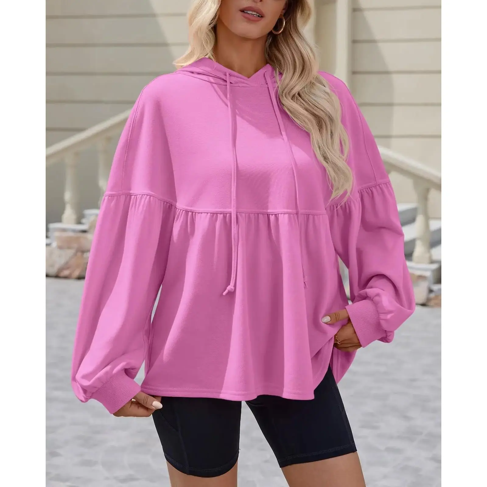 2026  Womens Oversized Hoodies Sweatshirts Casual Lantern Long Sleeve Drawstring Peplum Hem Loose Hooded Pullover Tops Chic FallFreshness#TikTokShopHolidayHaul#Springtok#TikTokShopJumpstartSale Piece bistro hoodie ditch masked hoodie graphic hoodies
