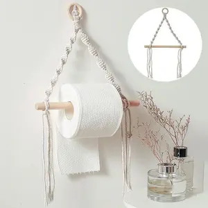 Bohemian Handmade Woven Cotton Rope Wall-Mounted Towel Rack, Decorative Tissue Holder for Bathroom, Living Room, and Bedroom, Available in Multi-Colors, 1 Piece