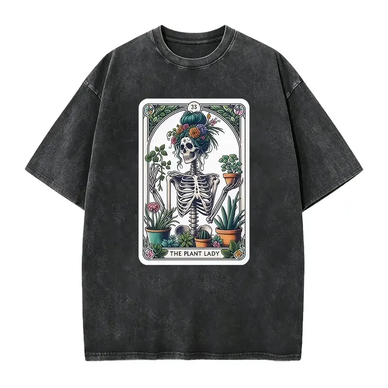 The PLANT LADY Skeleton Tarot Card T-shirt, Skeleton Plant Lover Shirt, Plant Mom Shirt, Witchy Fun T-Shirt, Humorous Shirt