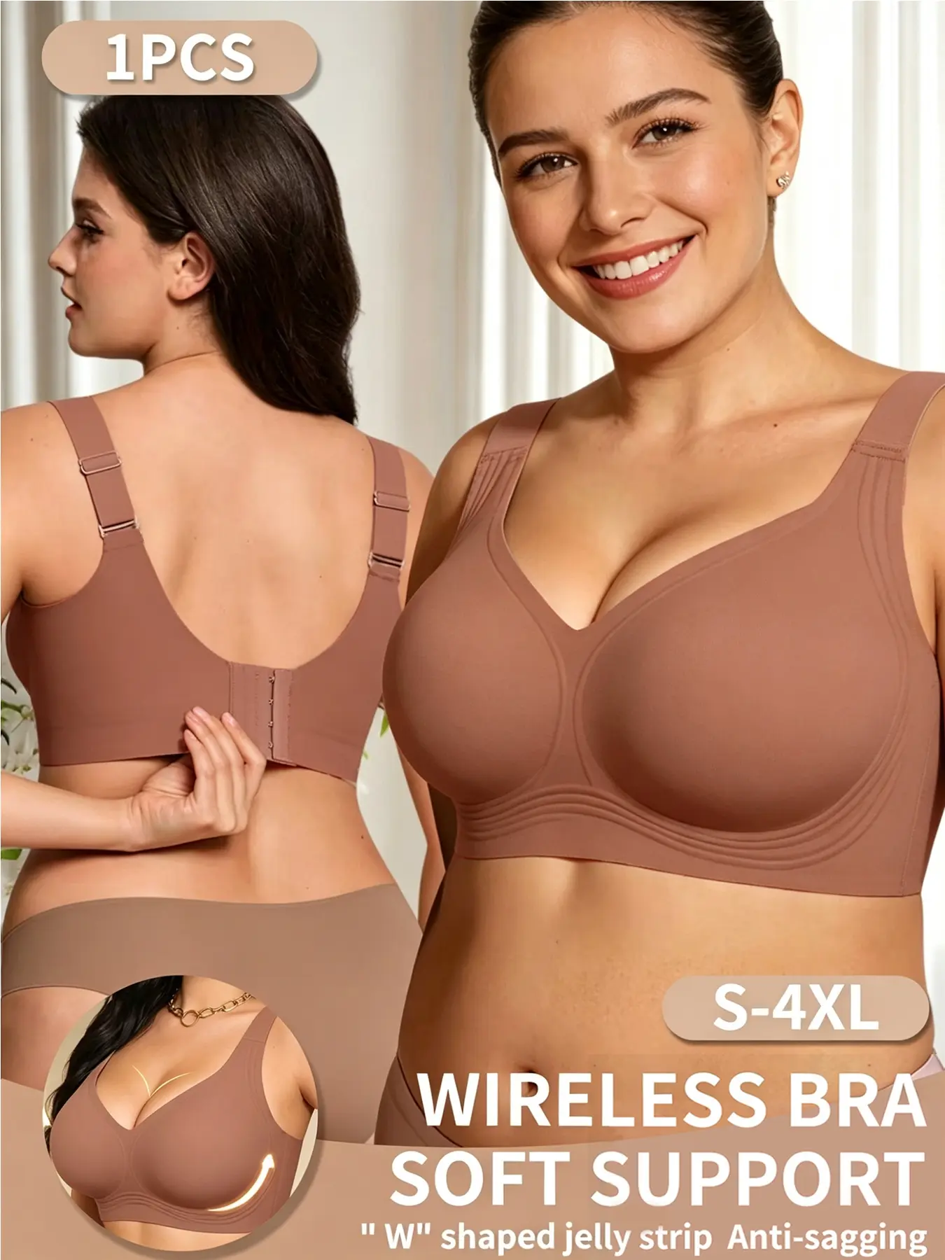 Women's wireless padded cup plus-size bra, full-coverage T-shirt style, wireless design, soft and comfortable, casual comfy bra, suitable for all-day wear and casual everyday outfits, Non Wire Bra