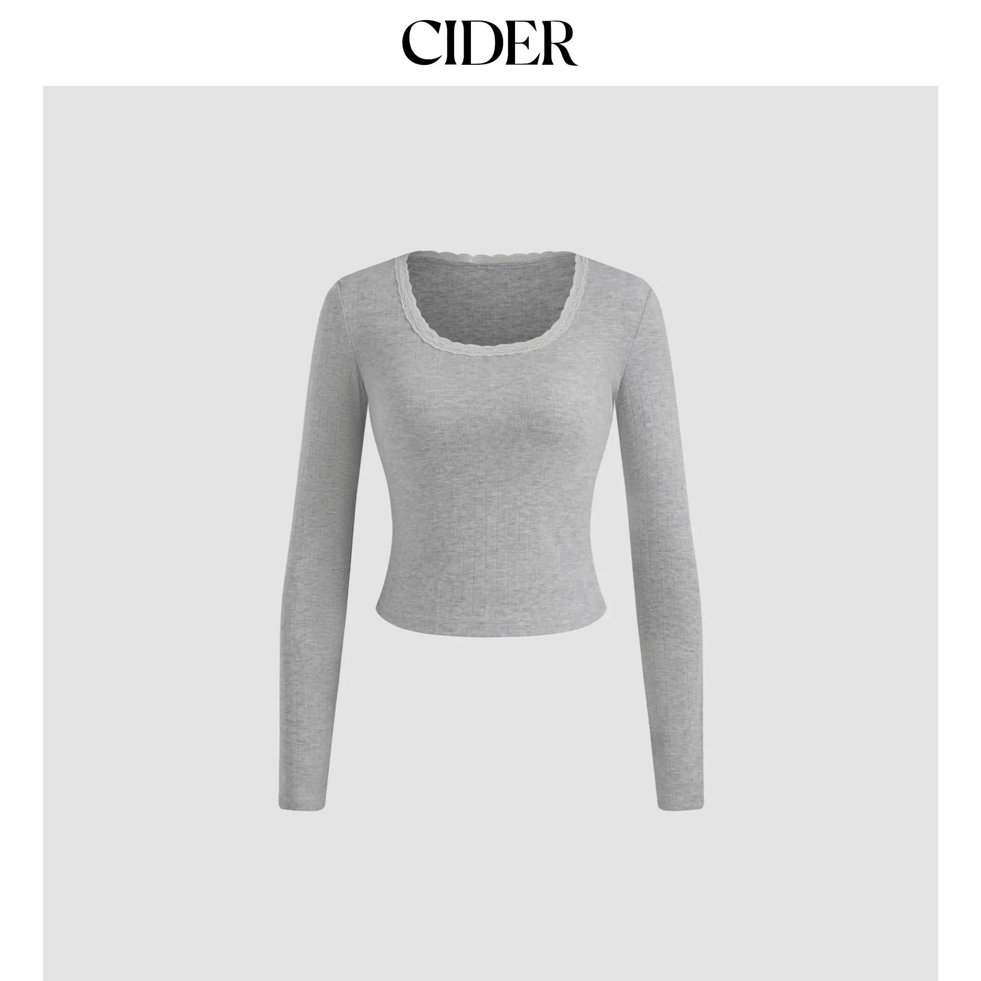 Cider [size 2-26] Scoop Neckline Solid Lace Trim Long Sleeve Top SummerFinds