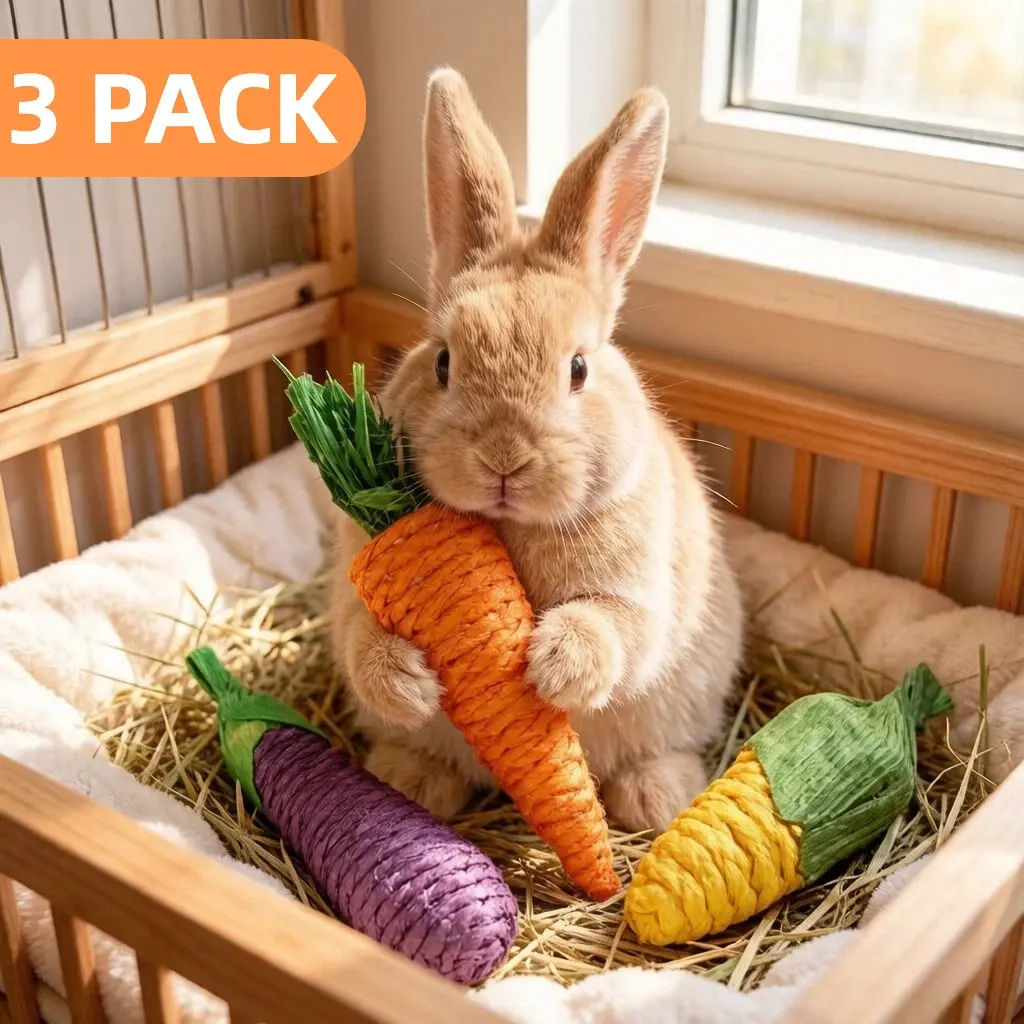 3 Pack Non-Toxic Bite-Resistant Durable Chew Rabbit Toy, Ideal for Guinea Pigs & Rabbits, Dental Cleaning, Small Pets Toys, Pet Accessories