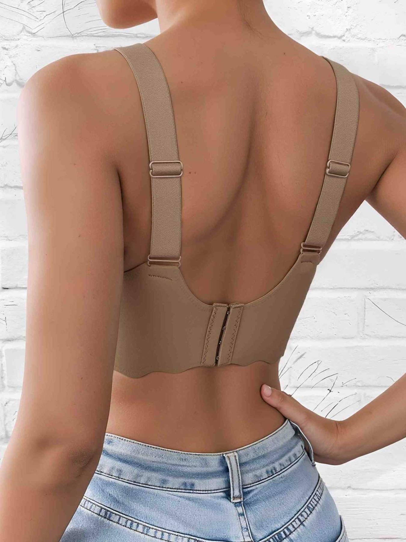 Women's Seamless Supportive Wireless Backless Bra, Adjustable Wide Straps, Comfortable Breathable Daily Wear, Ribbed Stripe Design, Seamless Bras, Medium Fit, Ladies Underwear