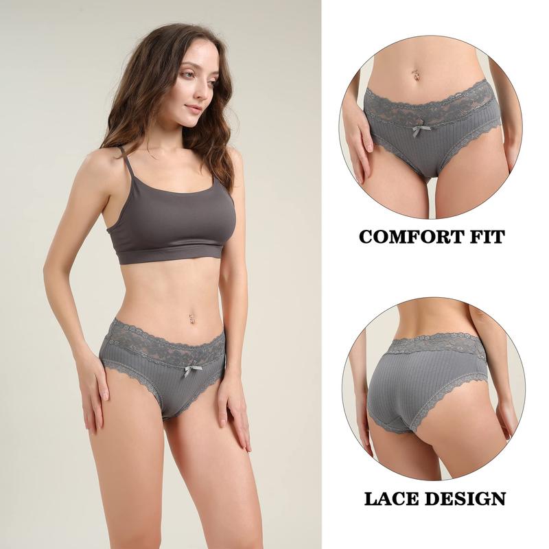 LEVAO Cotton Underwear for Women Breathable Lace Bikini Panties Women's Hipster Underpants S-XL 6 Pack
