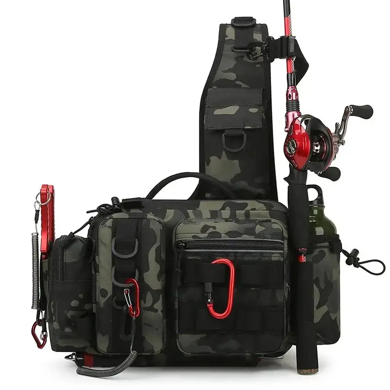 Waterproof Nylon Fishing Backpack with Rod Holder, Durable Outdoor Fishing Gear Storage Bag, Outdoor Fishing Supplies, Tackle Bag, Fishing Pole Bag for Beginners & Enthusiasts, Portable Fishing Accessories, Outdoor Fishing Accessory