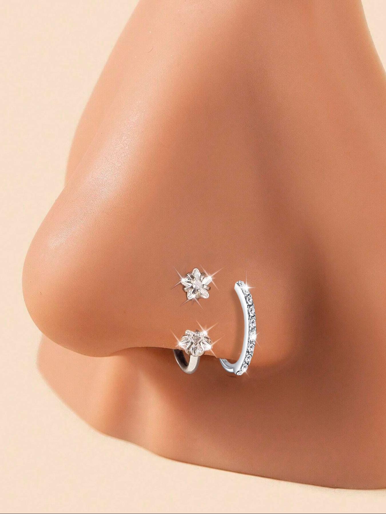 16g Surgical Steel CZ Cube Nose Rings, U-pivot Ear Cartilage Stud Jewelry for Women & Men, Trendy All-match & Exquisite Jewelry for Birthday Gift