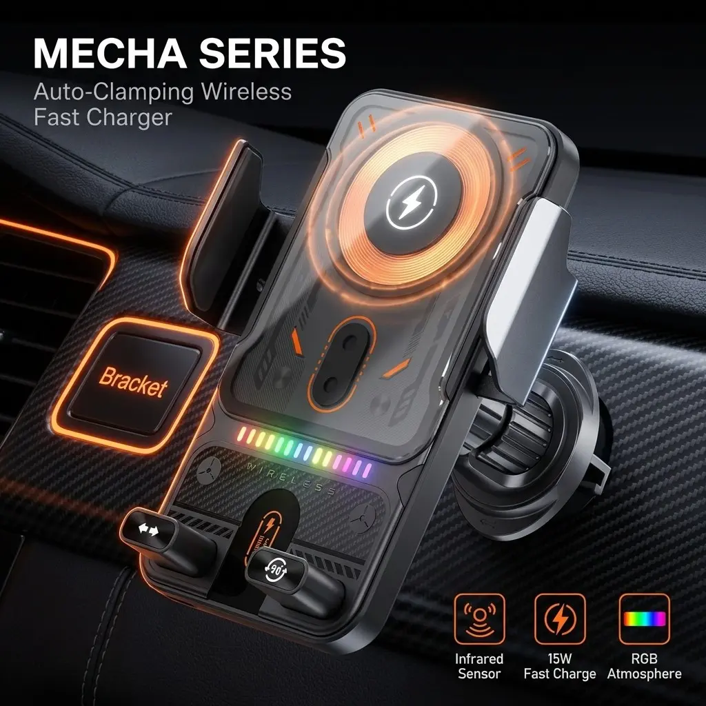 iPhone 17 Ready Magnetic Car Phone Mount: 15W Qi Wireless Charging, Wireless Fast Charge, Auto-Clamp Metal Arms, Smart IR Detection for All Android & iOS