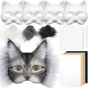 DIY Therian Mask Kit Blank Cat Mask with Felt Fabric Sheet Plush Faux Fur Eye Mesh for Therian Gear Stuff