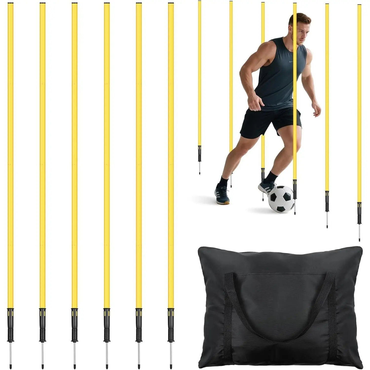 Agility Poles 6 Pack 6ft  Soccer  Poles,Detachable Speed  Equipment Football Accessories