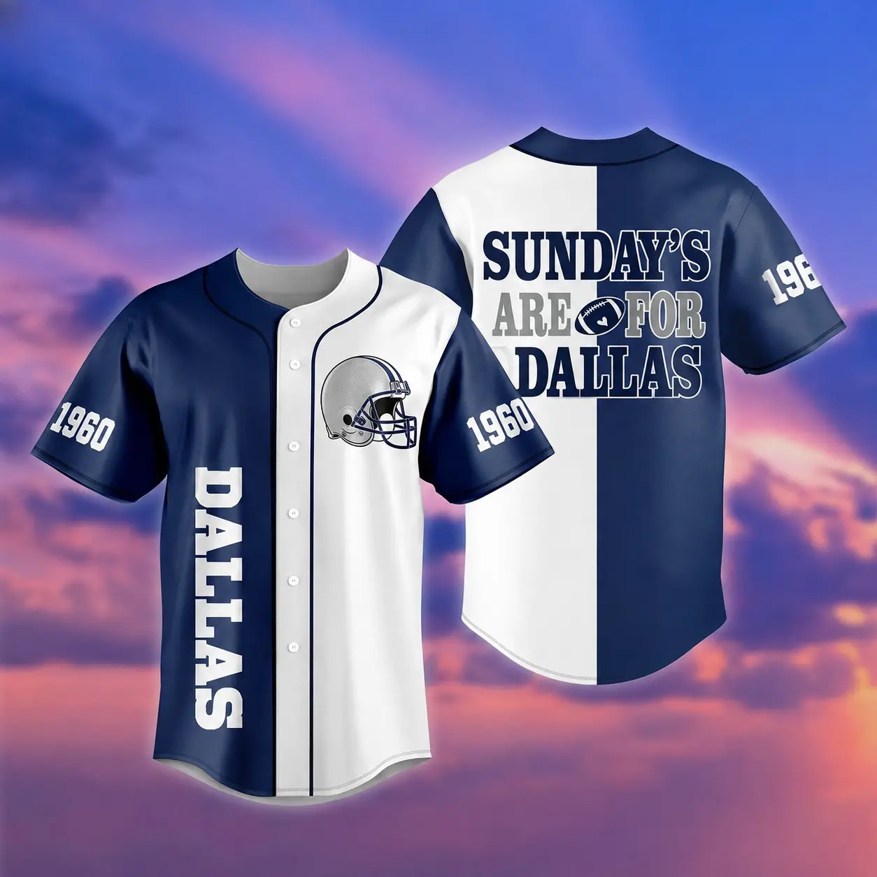 Unisex Split Color Football Fans Baseball Jersey, Button‑Up Short Sleeve Game Day Top, Vintage Established Year Graphic Jersey for Sports Party Casual Wear