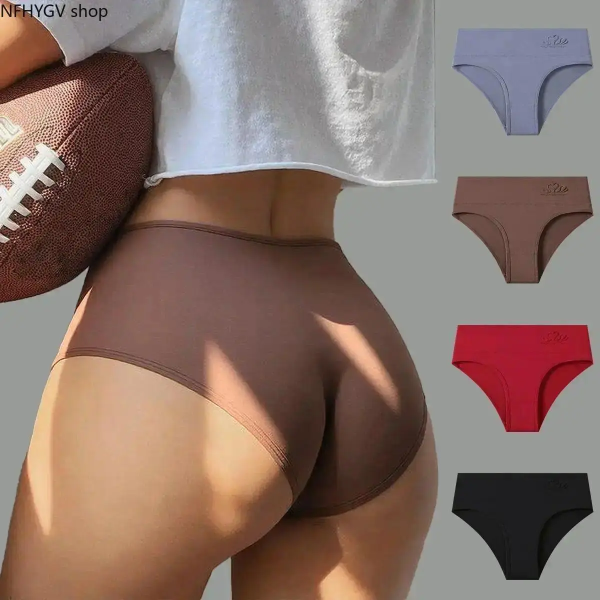 Female 4-Pack Mixed Color High-Waist Cotton Blend Knickers - Soft Breathable Tummy Control Panties, Comfortable Daily Wear Undergarment for Office Commuting & Indoor Rest, Breathable Softness