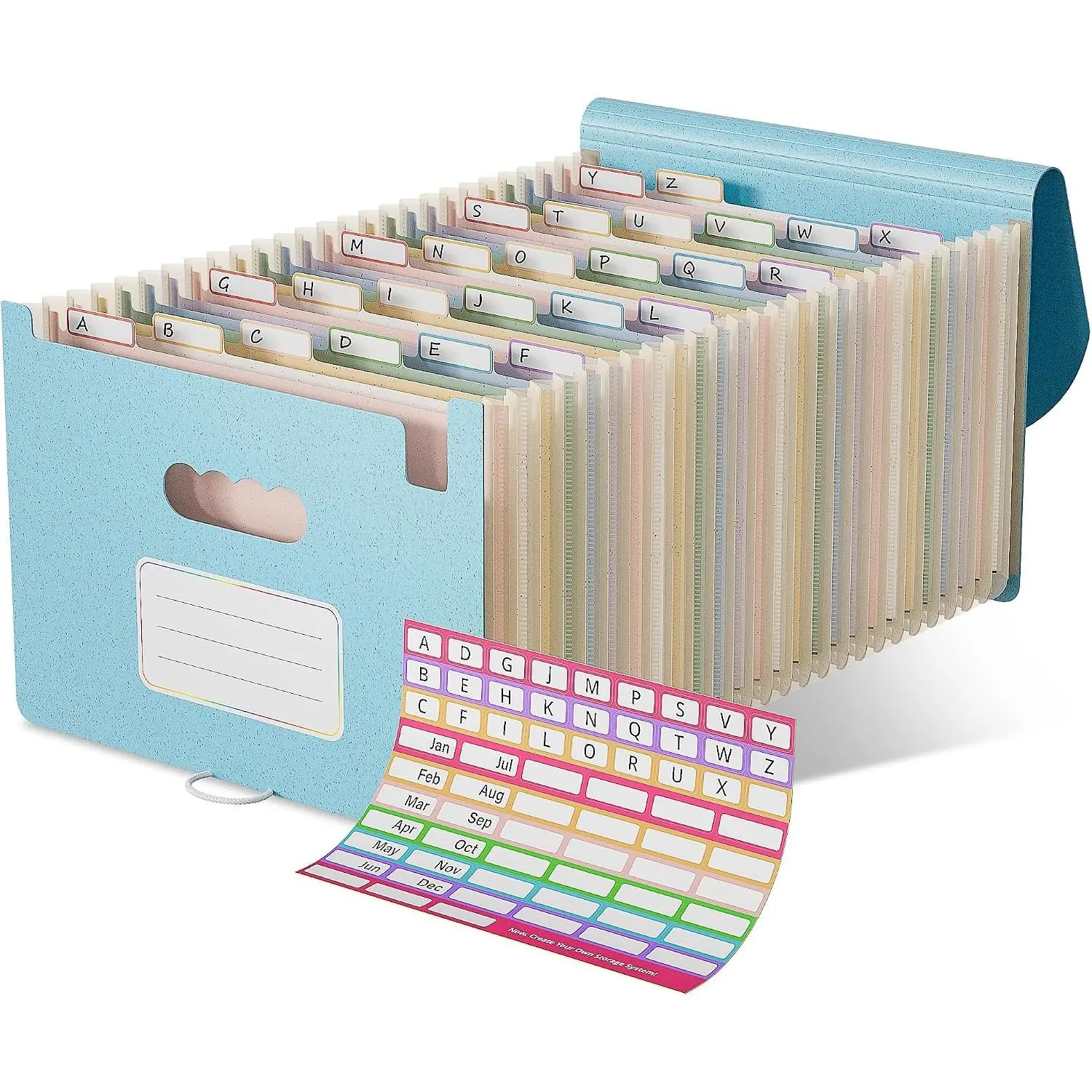 26 Pockets Accordion File Organizer, Sky Blue | Wheat Straw, Expanding File Folder, A-Z Tabs,  , Letter/A4 Size, Monthly Bill Receipt Organizer