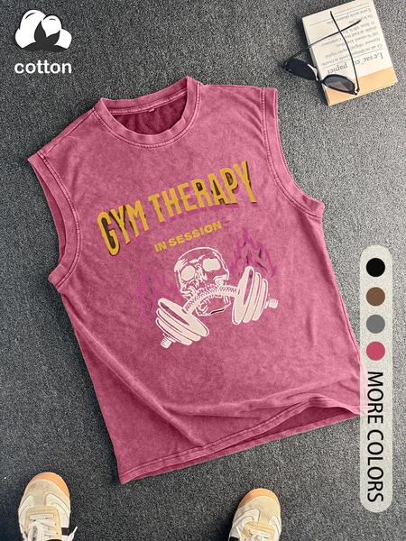 Men's Vintage Graphic Round Neck Tank Top, Regular Fit Casual Sleeveless Top for Summer, Men's Clothes for Daily Wear, Socks