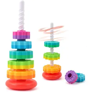 Baby Spinning Stacking Toys, 1-3 Rainbow Ring Stacker Montessori Toys  Babies, Sensory Toys  Toddlers, Christmas and Birthday Gifts Suitable  Boys and Girls (14 inches)
