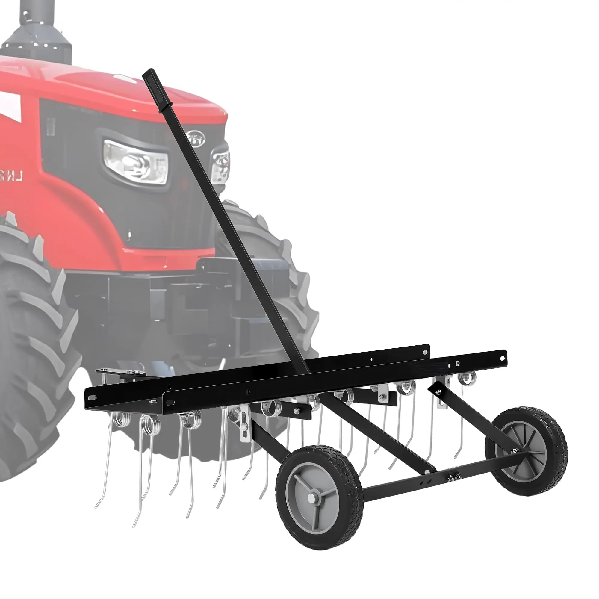 48 Inch Tow Behind Dethatcher, Lawn Dethatcher Rake with 20 Spring Steel Tines & Lift Handle, Heavy Duty Pull Behind Attachment for ATV, Riding Mower, Lawn Tractor, Yard & Garden, Black