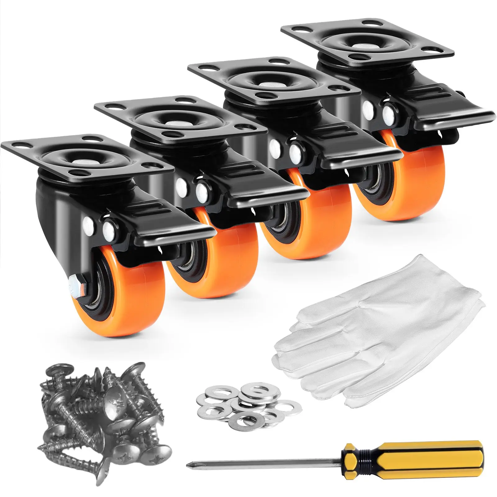 VEVOR 2" Diameter Plate Mount Workbench Casters, Set of 4, Dual Locking Swivel PVC Wheels, 150 lbs Load Capacity Per Caster, Non-Marking, No Noise for Carts & Furniture