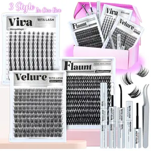 RITALASH 408Pcs Curl Cluster Lashes, DIY Eyelashes Clusters, Viva/Flaunt/Velure 8-18mm DIY Volume Cluster Eyelash Extensions Kit Popular & Must-Have Clusters with Lash Bond and Seal, Remover, Lash Tweezers