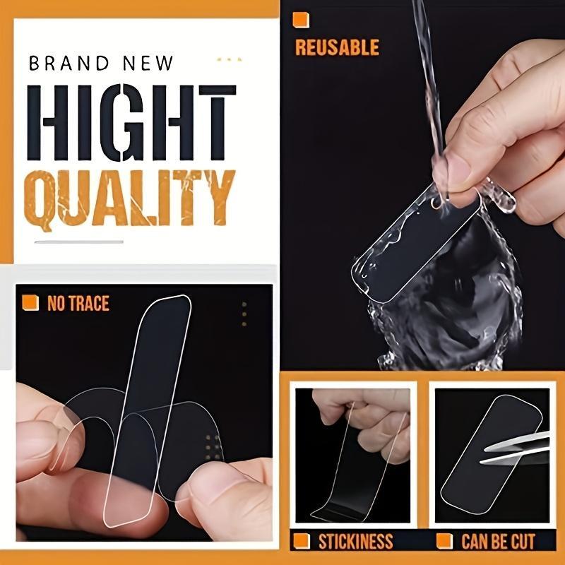 60pcs Heavy Duty Double-Sided Adhesive Tape - Waterproof Removable & Reusable Glue, Nano PVC Suitable for Walls，Quick-Dry Strong Hold No Residue for Walls, Posters, Crafts, Packaging, for home, Office, School - with Red Storage Box (Plastic Sheets)