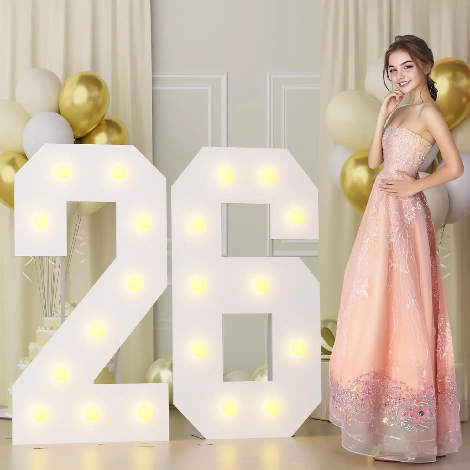 4FT 26 Marquee Numbers Big 26 Light Up Numbers for 26th Birthday & Anniversary Party Decorations with Warm Light