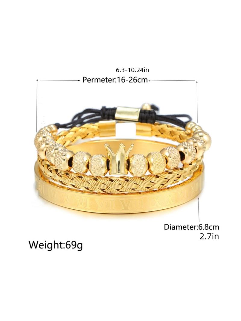 Men's Elegant Braided Bracelet, Fashionable Crown & Roman Numerals Decor Bracelet for Party, Daily Decor, Trendy All-match & Exquisite Jewelry for Birthday Gift