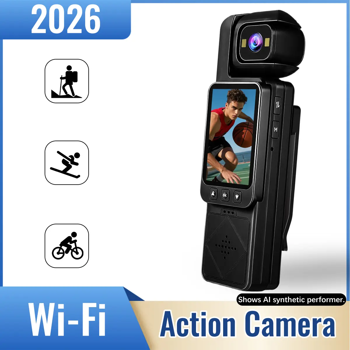 Portable Body Video Camera,1080P Compact Digital Vlogging Camera with 180° Rotating Lens,Wide Angle,Night Vision,WiFi,Motion Detedction,with Clip(1GB / 32GB) for Fitness,Work,Travel