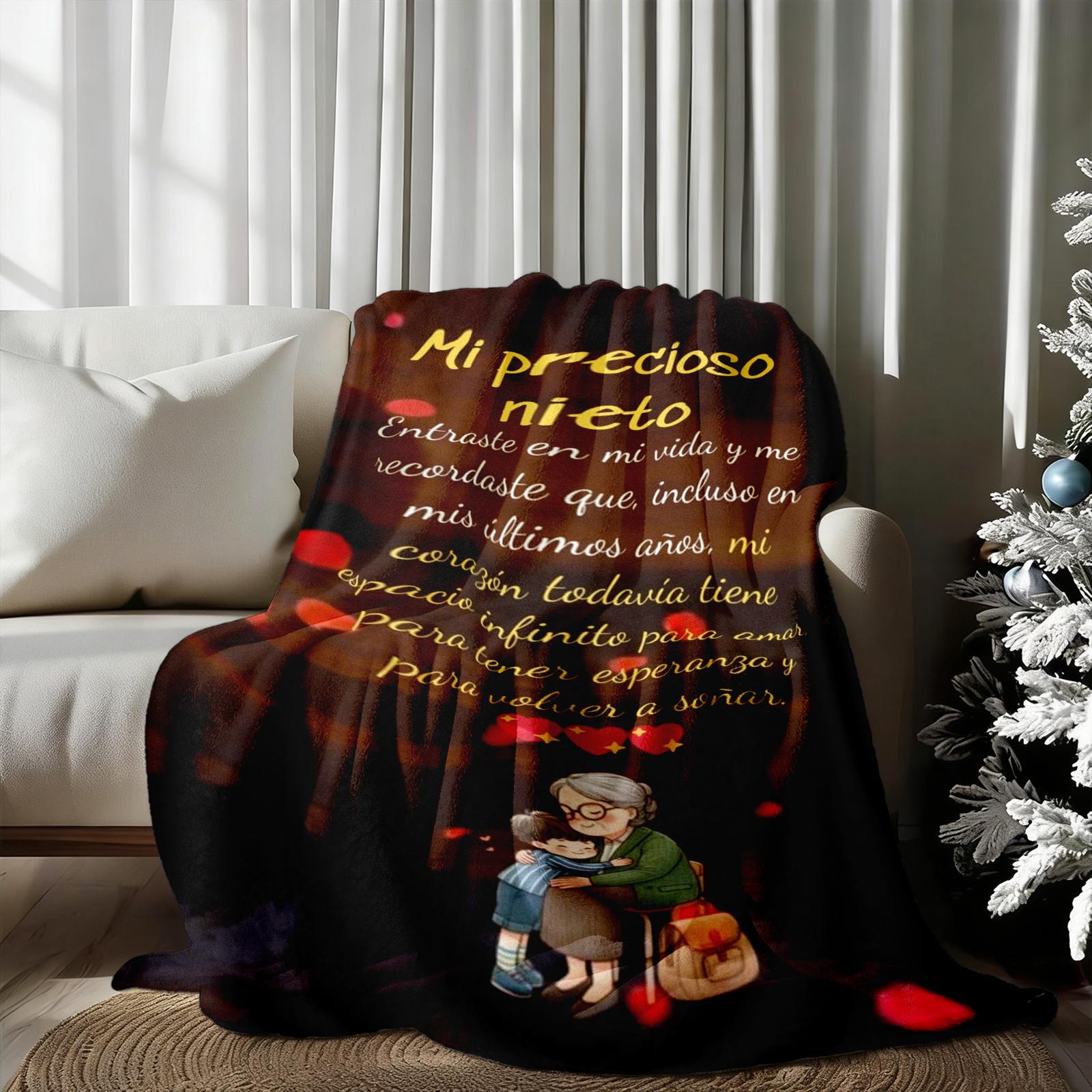 Grandma’s Love Blanket for Grandson - Grandma's Hug Flannel Blanket ,Creative High-Definition Print ,Soft  and Warm ,Perfect Gifts for All Seasons,Office Nap Blanket,Sofa Blanket