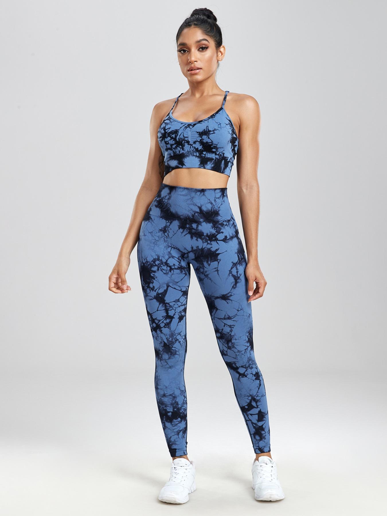 Women's Tie Dye Print Crop Sports Bra & High Waist Leggings & Skinny Shorts Yoga Tracksuit Set, Breathable Sweat-absorbing Gym Workout, Ladies Sportswear for All Seasons, Workout Sets Women