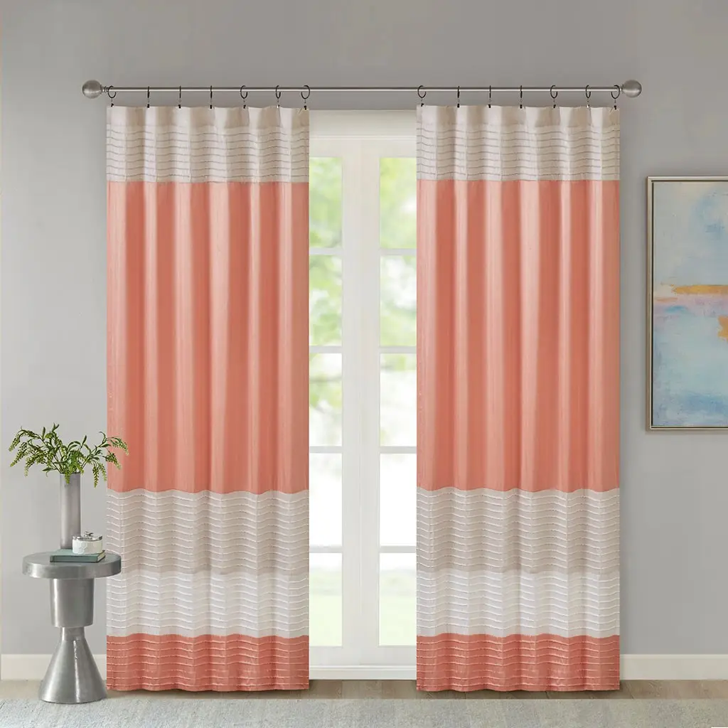 Nokaa Polyoni Pintuck Curtain Panel – Single Panel Window Treatment, 50"W x 84"L, Light Sheen Silk Fabric, Back Tab or Rod Pocket Hanging, Machine Washable, Orange Multi